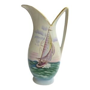 Vintage Ucagco Hand Painted
Nautical Sailboat Ship Japan Ceramic
Water Pitcher